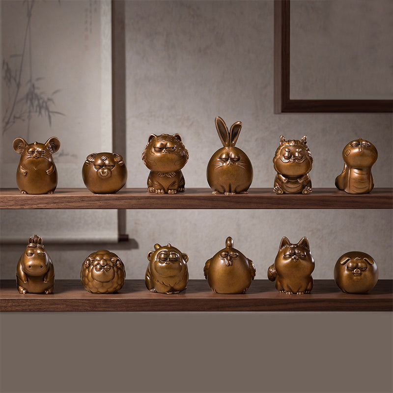 Twelve Zodiac Auspicious Copper Figurines