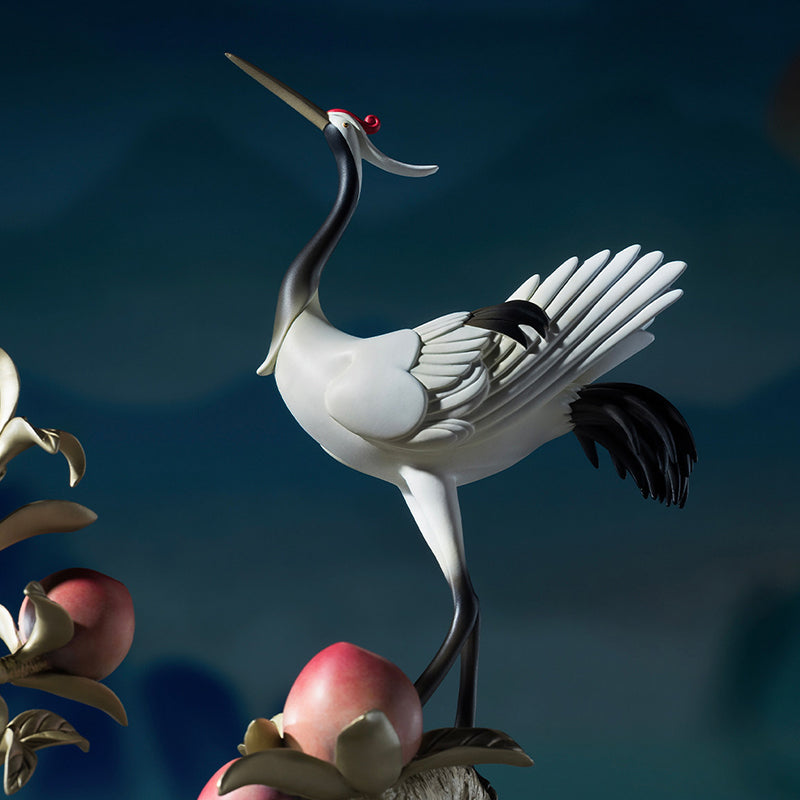 Crane and Peach Eternal Spring Brass Ornament