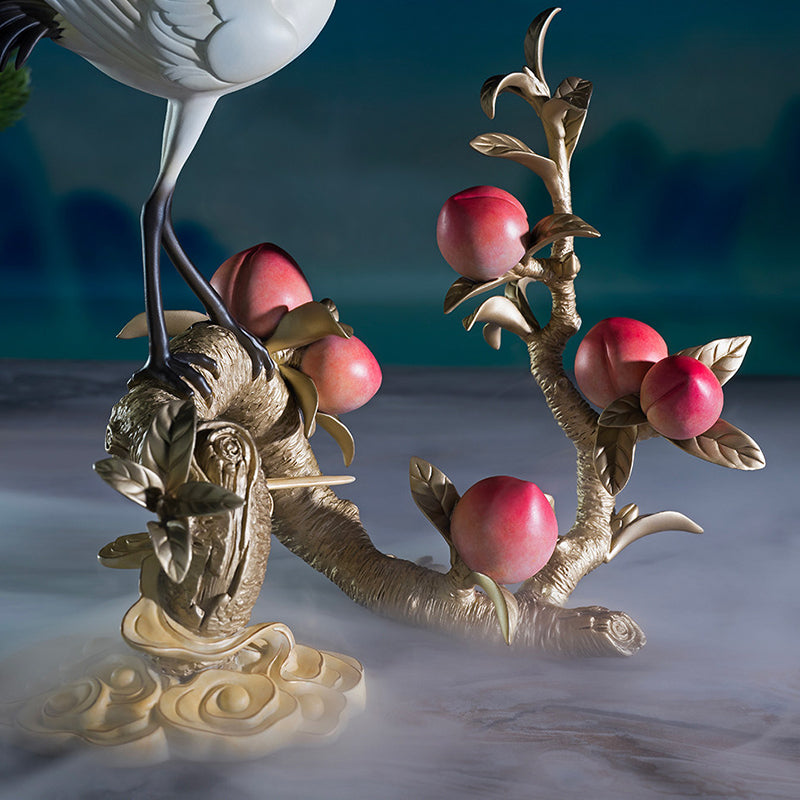 Crane and Peach Eternal Spring Brass Ornament