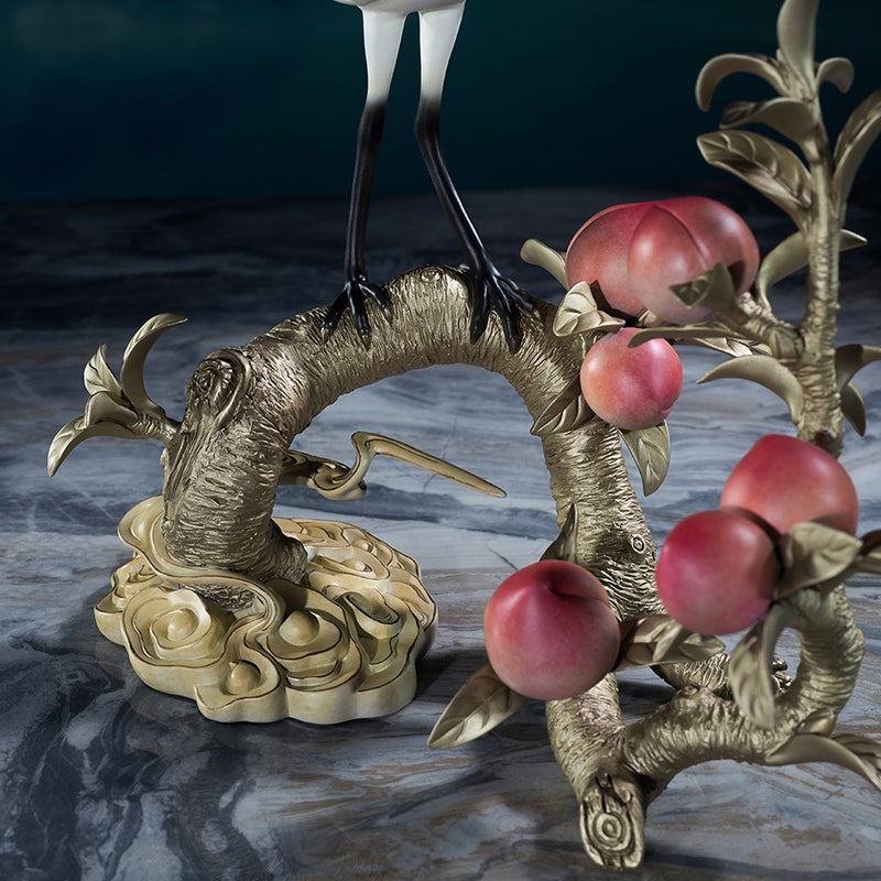 Crane and Peach Eternal Spring Brass Ornament