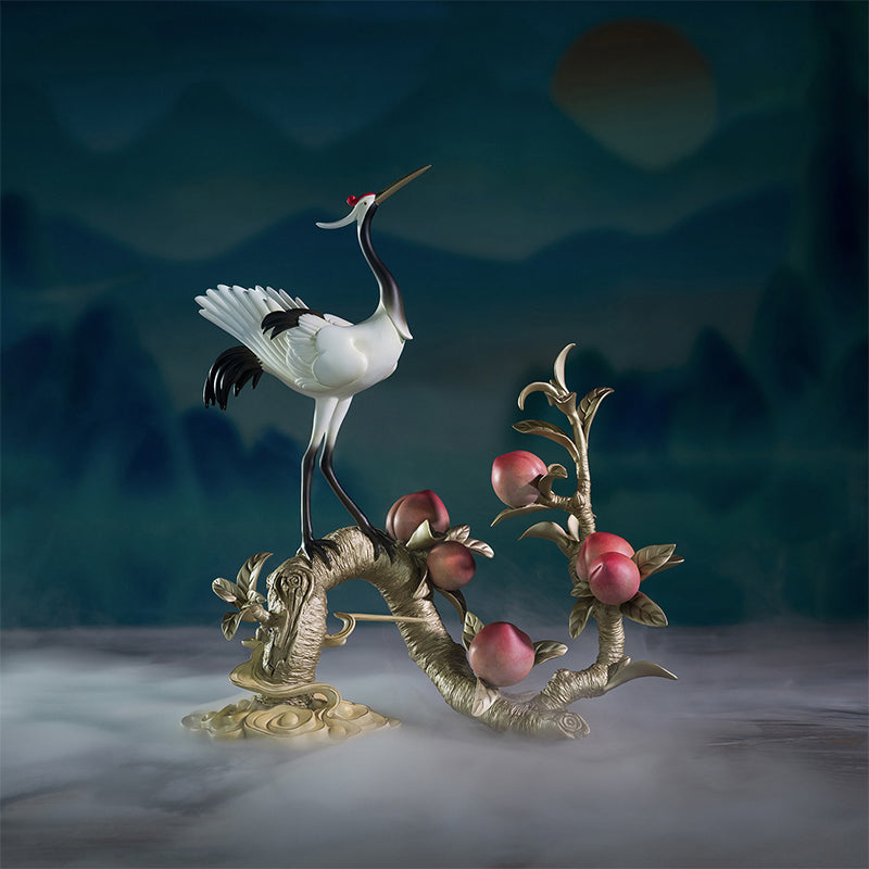 Crane and Peach Eternal Spring Brass Ornament