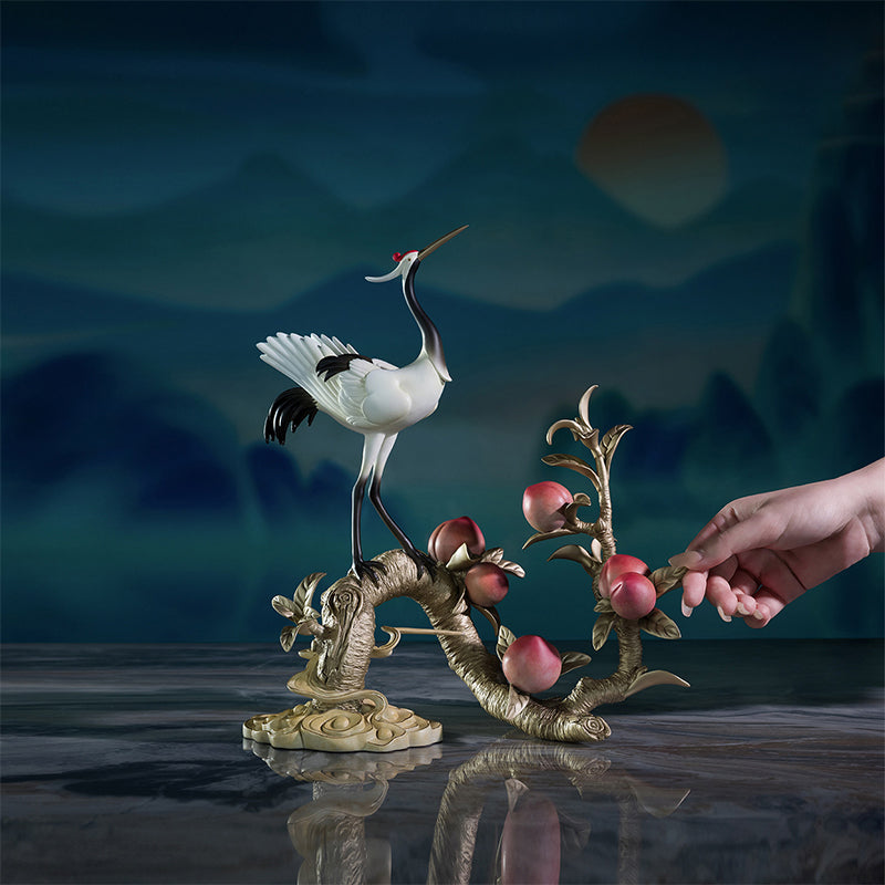 Crane and Peach Eternal Spring Brass Ornament