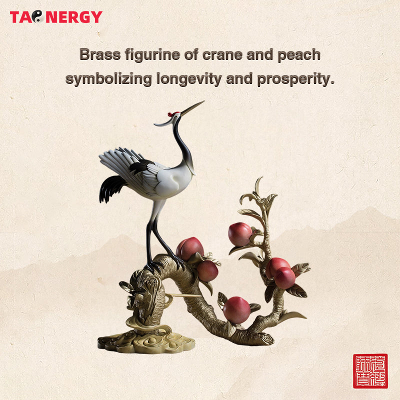 Crane and Peach Eternal Spring Brass Ornament