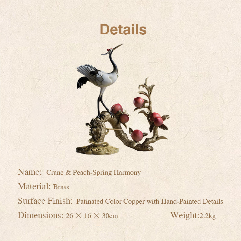 Crane and Peach Eternal Spring Brass Ornament
