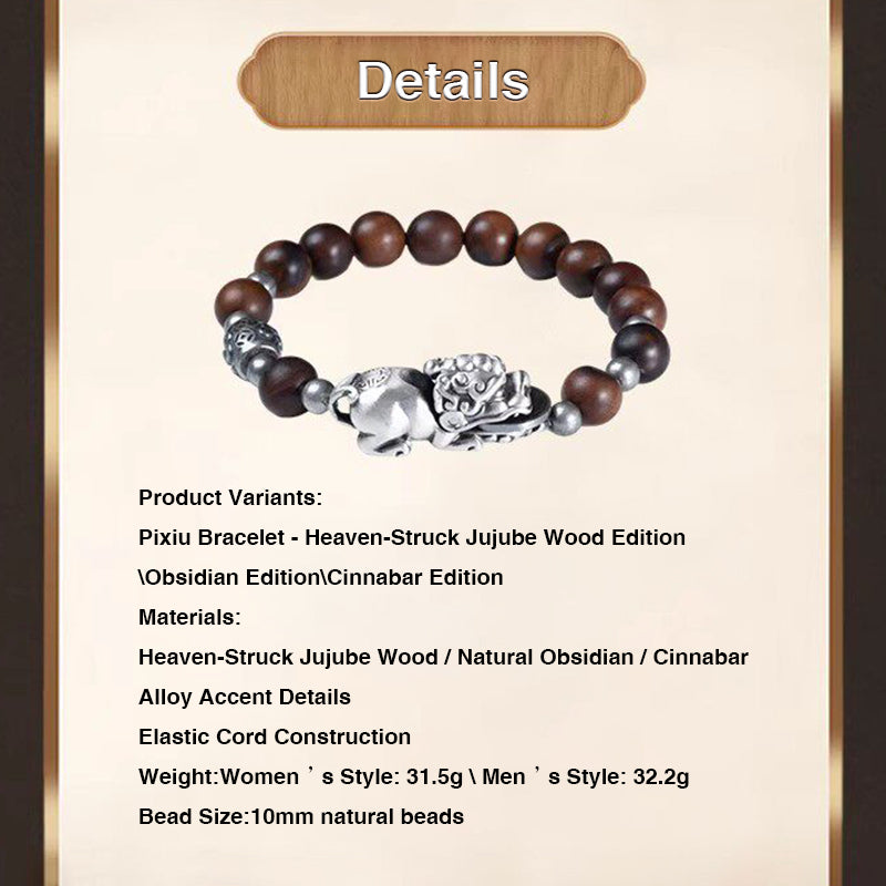 Lightning-Struck Jujube Wood Pixiu Bracelet