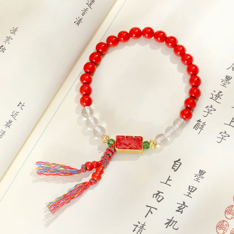 Cinnabar Clear Quartz Fortune Bracelet