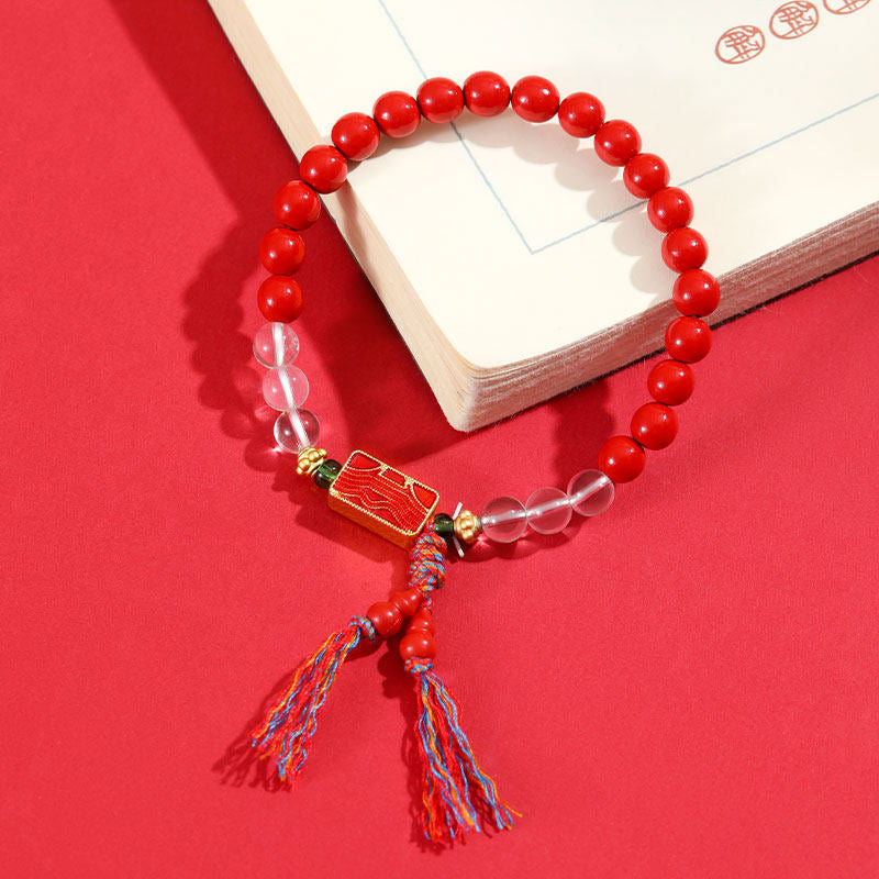 Cinnabar Clear Quartz Fortune Bracelet