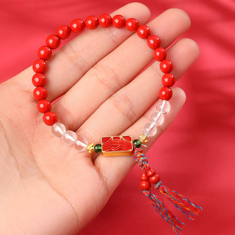 Cinnabar Clear Quartz Fortune Bracelet