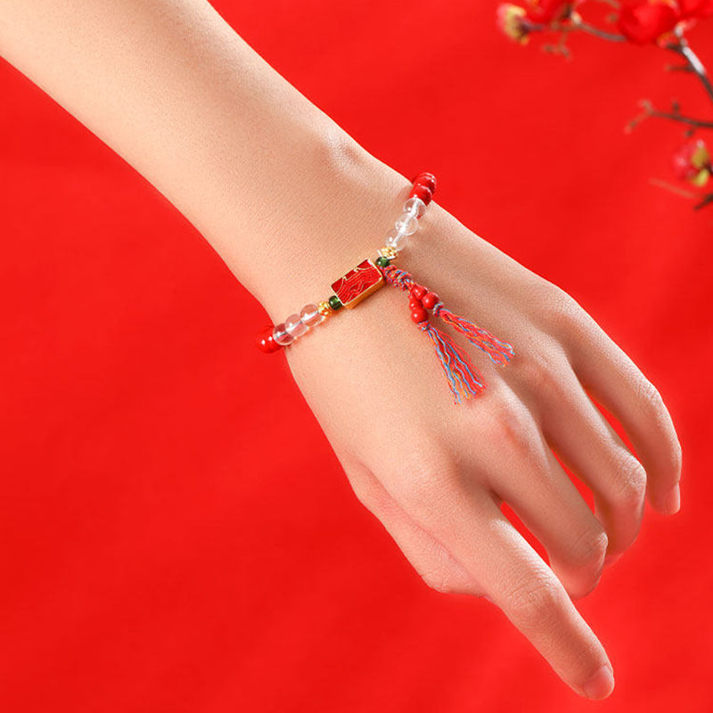 Cinnabar Clear Quartz Fortune Bracelet
