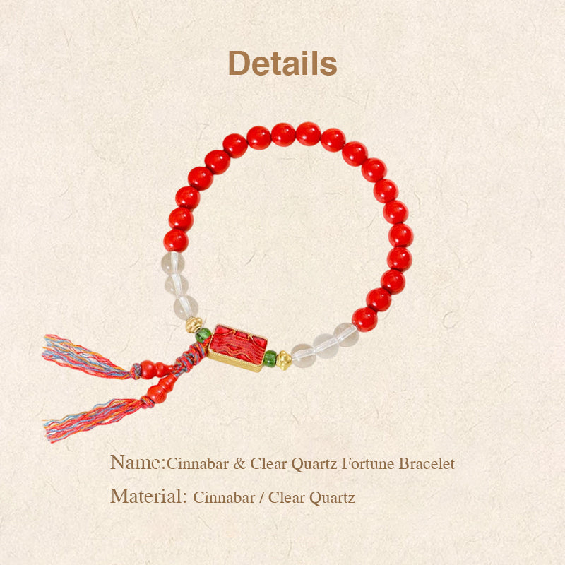 Cinnabar Clear Quartz Fortune Bracelet