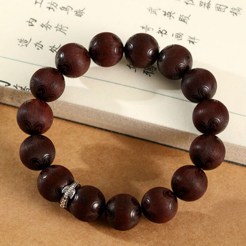 Red Sandalwood Lotus Carved Bracelet