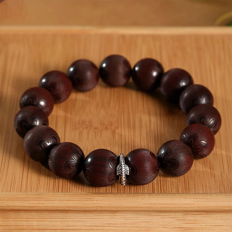 Red Sandalwood Lotus Carved Bracelet