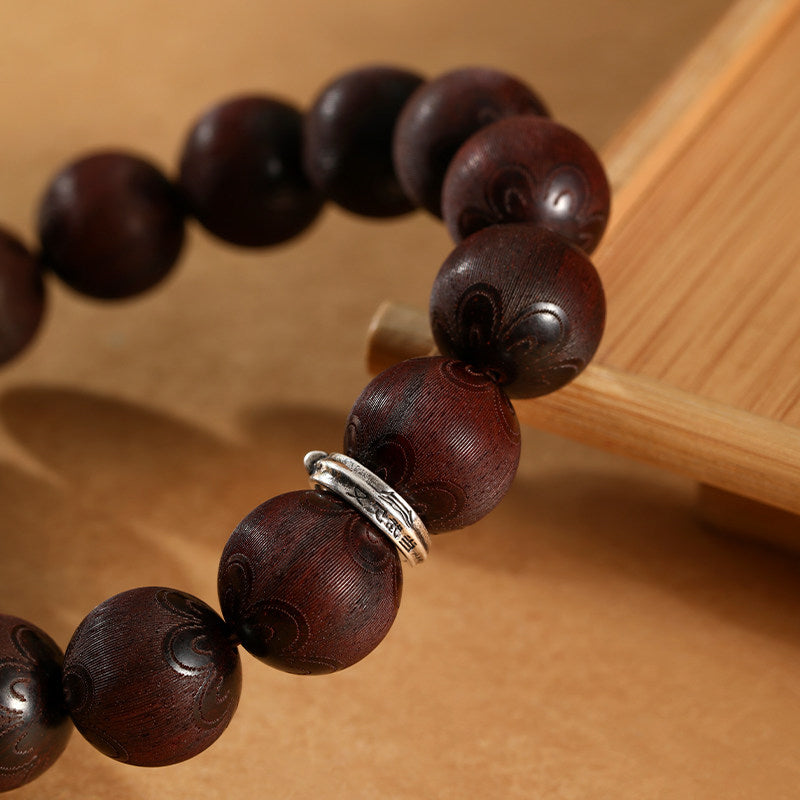 Red Sandalwood Lotus Carved Bracelet
