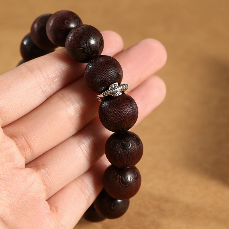 Red Sandalwood Lotus Carved Bracelet