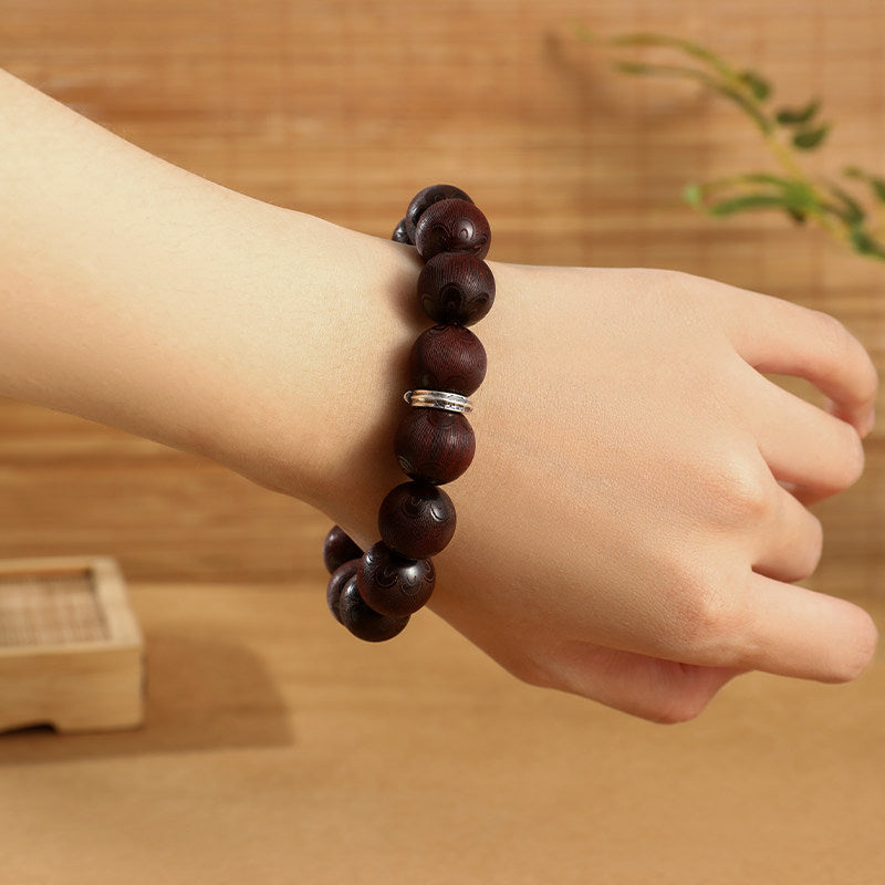 Red Sandalwood Lotus Carved Bracelet