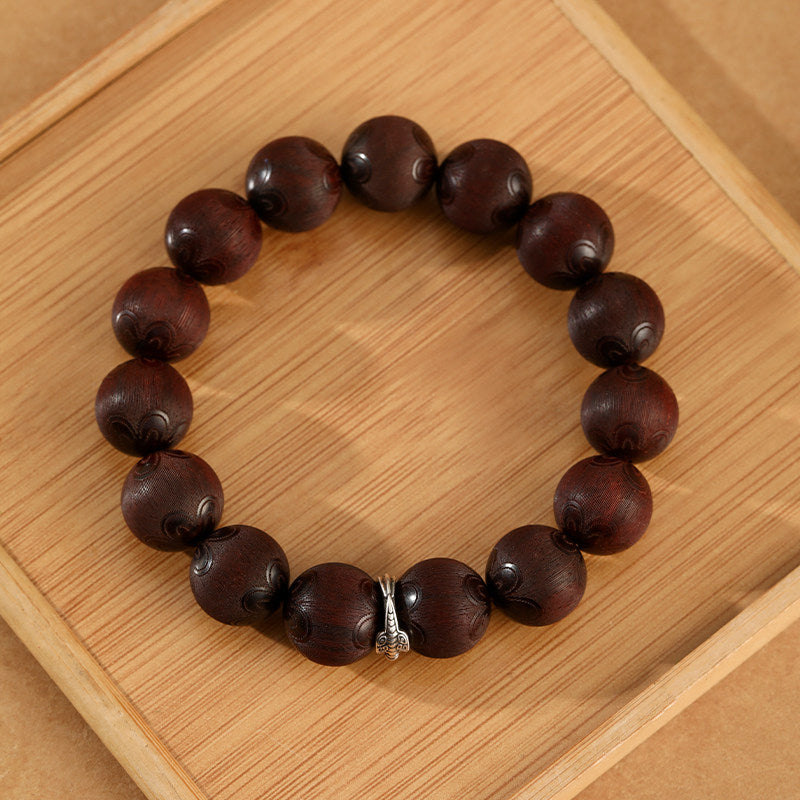 Red Sandalwood Lotus Carved Bracelet