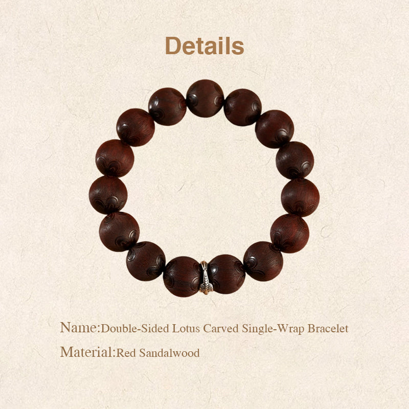 Red Sandalwood Lotus Carved Bracelet